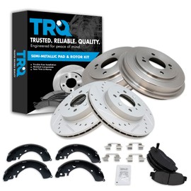 TRQ Front & Rear Metallic Brake Pad Performance Rotor Shoes & Drum Kit Compatible with Civic