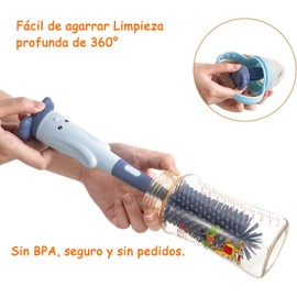 DOTTIEUIO Cepillo para Biberones, Juego de cepillos para biberones, Kit de Cepillos para Biberón con 3 Formas de Cepillos, Limpiador de Biberones y Cepillo para Pezones y Cepillo de Pajita(Azul)