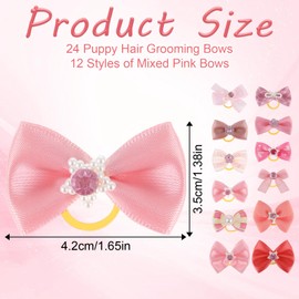 LLOUSSAK 24Pcs Pink Dog Bows Small Size Dog, Small Dog Hair Bows, Puppy Bows for Dogs Ears, Girl Puppy Hair Bows, Cute Yorkie Hair Accessories for Large Dogs Puppies
