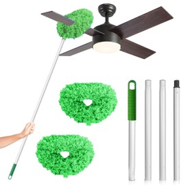 DRQ Ceiling Fan Cleaner Duster, 2 Pack Reusable Microfiber Duster with Extension Pole, 13 to 50 Inch Fan Blade Cleaner, Removable Dusters for Cleaning Walls Bookshelves Door Window Top (Green)