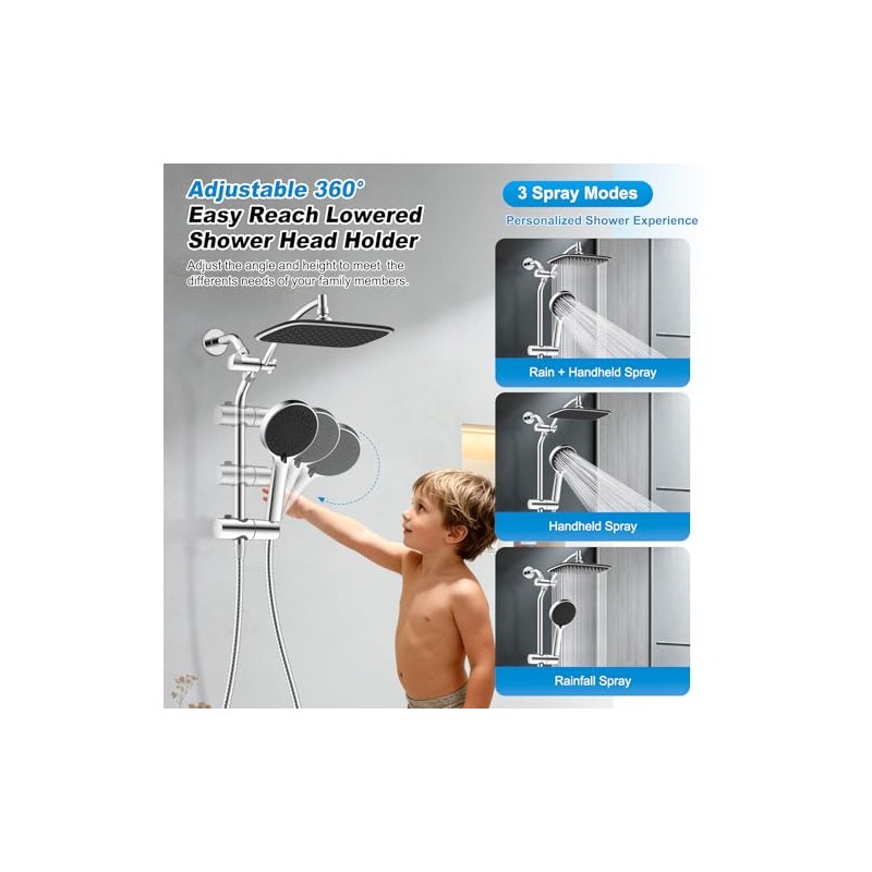 10" Rain Shower Head with Handheld, High Pressure Boosting Rainfall