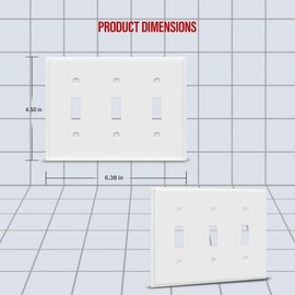 ENERLITES Triple Light Switch Wall Plate, Gloss Finish, Standard Size 3-Gang 4.50" x 6.38", Unbreakable Polycarbonate Thermoplastic, 8813-W, White