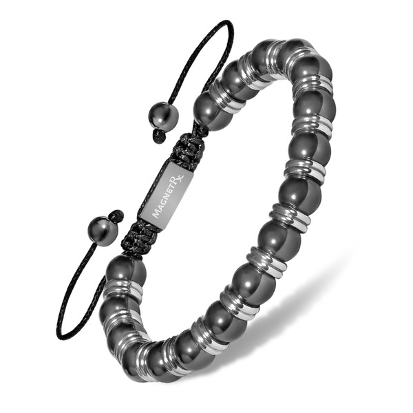 MagnetRX® Magnetic Hematite Bracelet – MAX Strength Magnetic Stones – Beaded Magnetic Bracelets for Men and Women (Silver Titan 8mm Bead)