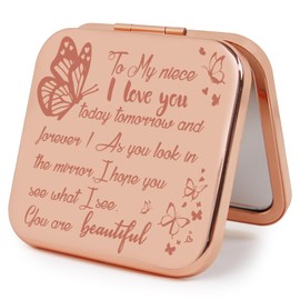PDOZV Small Compact Mirror, Rosegold Square 2.8”×2.8” Metal Frame Smooth Style Double Sided Mini Magnifying 1X/2X Mirror for Purse Can be Used as Gifts for Woman (RGNe03)