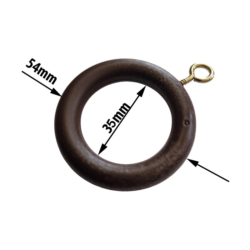 35mm x 54mm Walnut Curtain Rings Effect Drapery Pole Rod