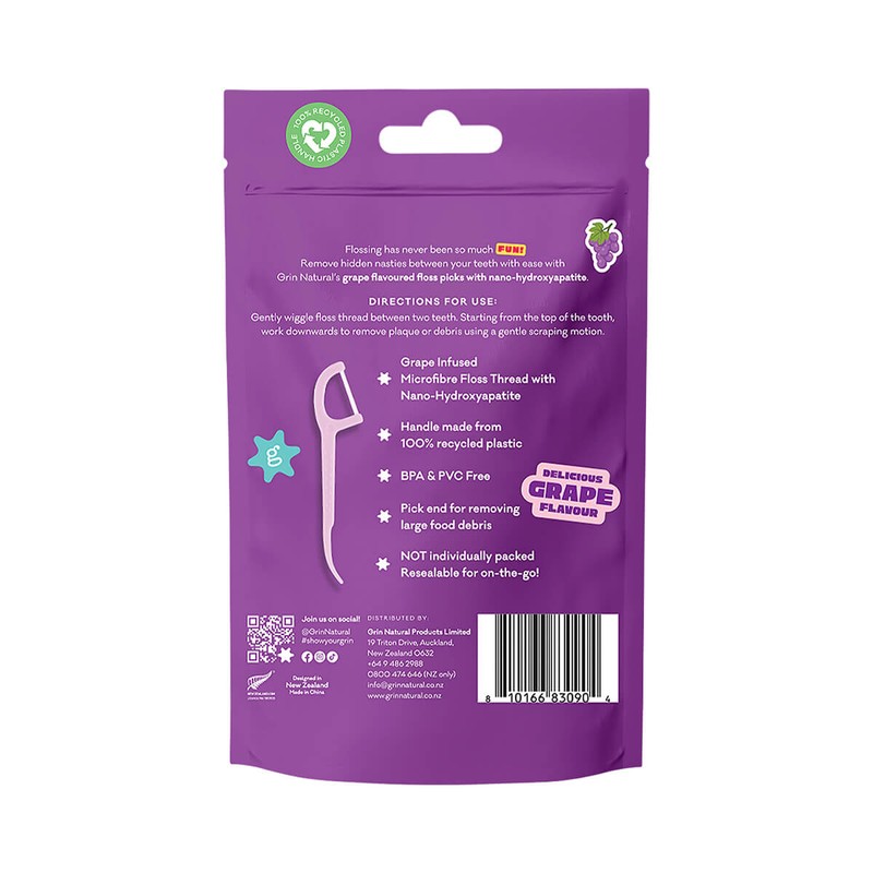 Grin Ultra Smooth Grape Flavoured Floss Picks, 80 Picks