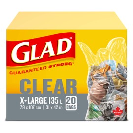 Glad Clear Garbage Bags - Extra-Large 135 Litres - 20 Trash Bags, Made in Canada of Global Components