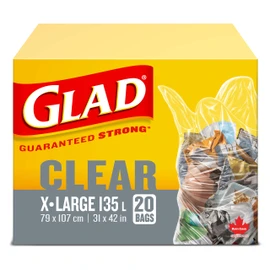Glad Clear Garbage Bags - Extra-Large 135 Litres - 20 Trash Bags, Made in Canada of Global Components