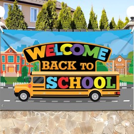 KatchOn, Welcome Back To School Banner - XtraLarge, 72x44 Inch | School Bus Backdrop | Back To School Backdrop for School Bus Decorations | Back To School Decorations, Back To School Party Decorations
