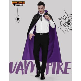 JOYIN - Disfraz unisex de vampiro para adultos, capa de vampiro de Halloween para fiesta temática de Transilvania Drácula, con capa reversible con capucha y cicatriz de tatuaje (59 pulgadas/150 cm)