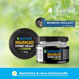 3 Shilajit original himalaya Mumijo Harz 600 mg, 20 g – Reines Harzextrakt mit Chrom | Pflanzenbasiertes Nahrungsergänzungsmittel zur Unterstützung des Stoffwechsels | Von BIOHERBA