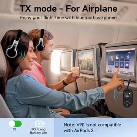 Giecy Airplane Bluetooth 5.3 Transmitter Receiver Adapter, Supports 2 AirPods or Headphones with aptX Low Latency, 3.5mm AUX Jack Wireless Audio Transmitter for Planes, Airline, Travel, TV (Black)