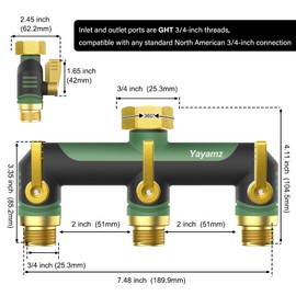 3 Way Garden Hose Splitter, High Flow Outdoor Faucet Splitter with 3 Independent Shut Off Valves, Wide Spacing for Timers, Standard 3/4" GHT for Lawn Yard Garden Watering