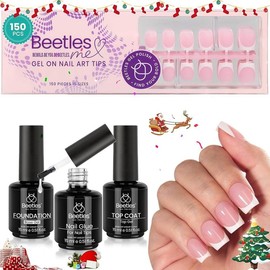 Beetles French Tip Press On Nails French Gel Nail No File Need  Fake Nails  4-in-1 DIY Manicure for Nail Extension Designs for Women #TikTokShopBacktoSchool:_150Pcs Short Square+Top Base+Nail Glue