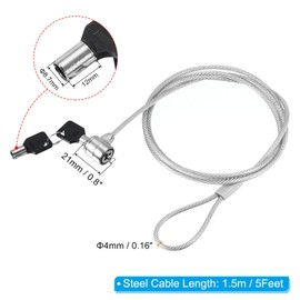PATIKIL Laptop Cable Lock 5 Ft Security Cable, Hardware Anti Theft Lock with 2 Keys for Computer Monitors Notebook Other Devices, Silver