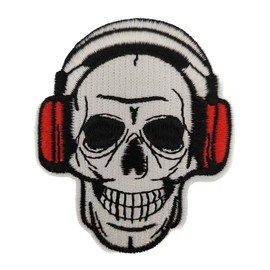 A Skull with Headphones Patch,Embroidered Patch,Cool,Punk,Individual,Iron On/Sew On,Versatile for Repairs,Decoration,DIY Creation,Perfect for Clothes, Jackets,Dresses, Hats, Jeans,Backpacks