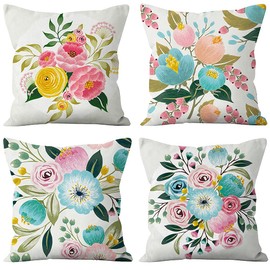 TongXi Colourful Flowers Pattern Square Decorative Throw Pillow Case Cushion Covers Outdoor Pillowcase for Sofa18 x 18 inches Pack of 4