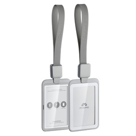 Phomo Luggage Tags with Self Retracting Reel Clip. Self Retracting ID Badge Holder Key Reel. Key Chain with Silicone Hand Lanyard, Heavy Duty ID Card Holder. (Holds 1 to 2 Cards) (Grey)