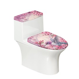 Darisoco Peach Blossom Toilet Lid Seat Cover Set with Elastic Edge 2PC Toilet Tank Lid Cover Pads Bathroom Decorative Accessories