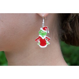 Della's Designs Grinch Dangle Earrings for Women of all ages, Vividly Colorful & Whimsical