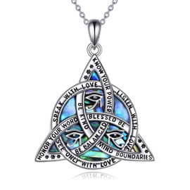 Celtic Necklace for Men Sterling Silver Eye of Horus Necklace Celtic Knot Pendant Punk Gothic Religious Jewelry Birthday Gifts for Men Boys, Sterling Silver, abalone shell