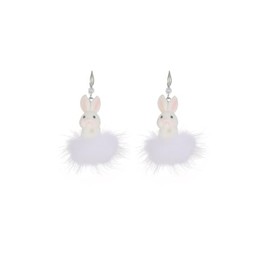 Cute Rabbit Fur Earrings White Rabbit Earrings Pom Pom Dangle Earrings Winter Fun Animals Pom Pom Warm Earrings for Women (A)
