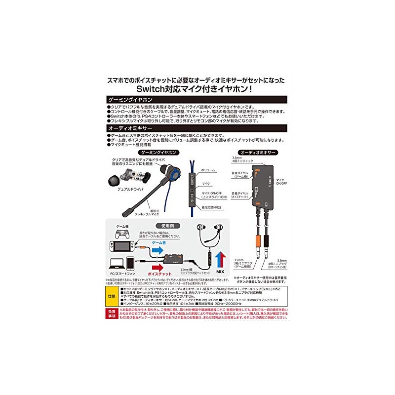 ゲーミングイヤホンヘッドセット オーディオミキサー付 ブルー