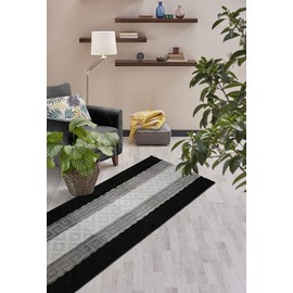 Custom Size Hallway Runner Rug, Slip Resistant, 26 Inch Wide X Your Choice of Length, Meander Black, 26 Inch X 23 feet