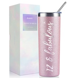 Onebttl Birthday Gifts for 12 Year Old Girl -12 & Fabulous - Tween Girl Gifts, Unique Design 20oz Skinny Tumbler, Novelty 12th Birthday Gifts for Girls, Card & Package Included - Pink