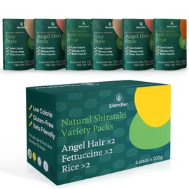 Slendier - Shirataki Variety Pack of 6 | Low Carb Pasta | Fettuccine Noodles | Shirataki Rice | No Artificial Flavors |10 Calories Per Serve | 6 Packs (Angel Hair, Fettuccine, Rice)