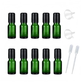 YORROR 10 Pcs Green Glass Essential Oils Roll on Bottles,10ml Refillable Massage Roller Bottles Perfume Bottles with Stainless Steel Ball,Empty Travel Roller Essential Oils Vials for Aromatherapy
