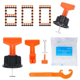 Reusable 1/16" Tile Leveling System Kit (800pcs) w/ 4000 1/12" Cross Spacers + 16 Wrenches & 100 Steel Pins - Professional Floor Installation Tools(800, 1/12)