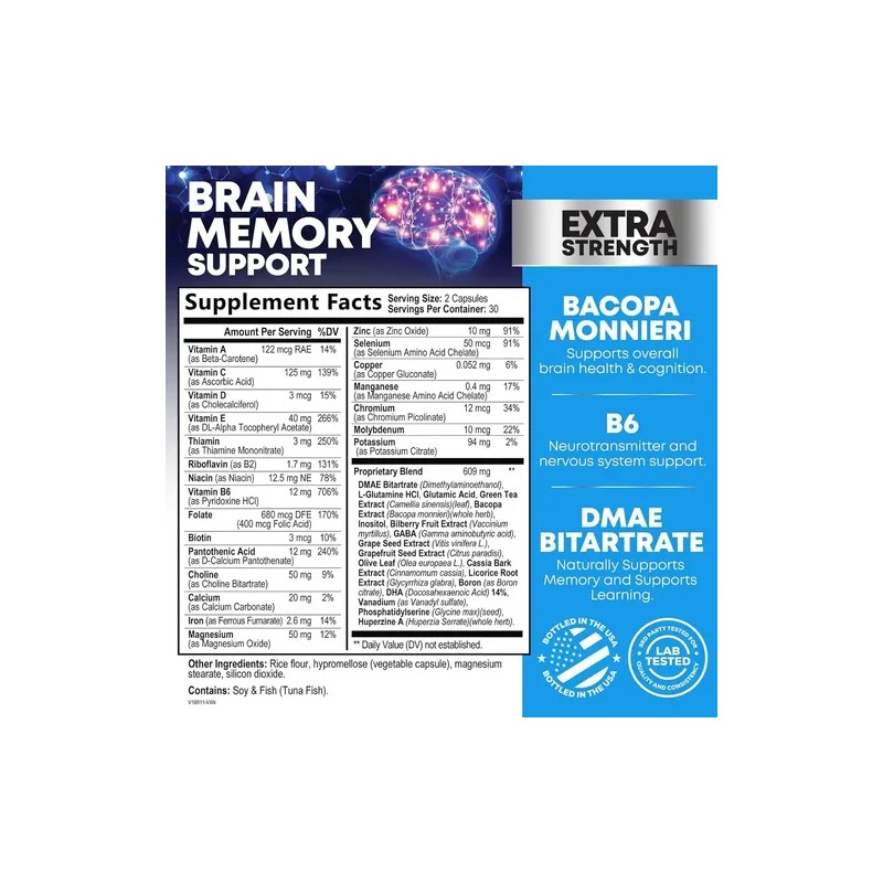 Suplemento De Memoria Cerebral, Nootrópicos De Fuerza 3x Sin Sabor