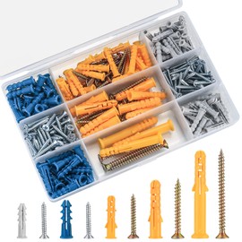 240 Pcs Wall Plugs and Screws Set, Masonry Brick Concrete Fixings Screws and Wall Expansion Anchors Plugs Kit, or Wall Hanging and MountingTV Mount Drywall Self Tapping Screws and Wall Plugs