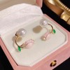 Inateannal Pink Flower Front and Back Earrings Pretty Tulip Pearl