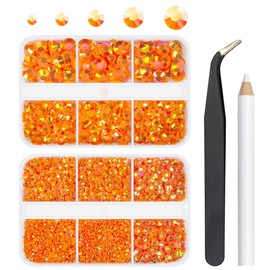 qiipii 3060PCS Resin Flatback Rhinestone Orange AB Flatback Jelly Resin Rhinestones 2mm 3mm 4mm 5mm 6mm Non Hotfix Gems Stones w Tweezer & Picker Pen for Tumblers, Mugs, Bottles, DIY Crafts Decoration