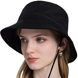 WANYIG Foldable Fishing Hat Sun Hat Summer Hat Outdoor Hat UV Protection Garden Hat Hiking Hat Fishing Hat Boonie Hat with Chin Strap and Cable Hole for Men Women, black