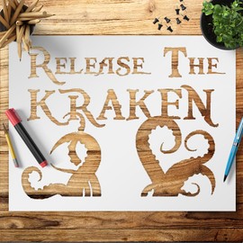 Release The Kraken Stencil – Reusable 8x11 Inch Template for DIY Crafts, Wall Art, Wood Signs, Nautical or Pirate Decor