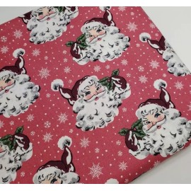 Fabric Traditions Retro Santas Fabric Face Cotton Red Midcentury 1950s Look Quilting FAT QUARTER