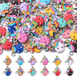 Stiesy 60 Pcs 12 Styles Enamel Unicorn Links Charms Unicorn Head Connectors Cartoon Animal Two Hole Charms for DIY Crafts Bracelet Jewelry Making