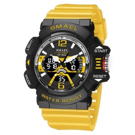 Boosns Mens Watch, Sport Digital Military Waterproof Watches LED Outdoor Dual Time Fitness Watches (Yellow)
