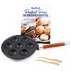 StarBlue 7-Hole Cast Iron Aebleskiver Pan Detachable Wooden Handle, Pre-Seasoned,