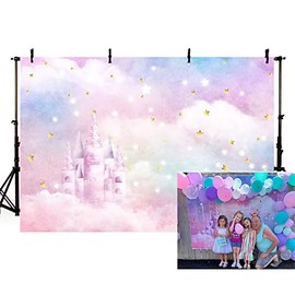 MEHOFOND 7x5ft Dreamy Rainbow Castle Party Background Girl Colorful Clouds Gold Star Princess Photography Backdrop Photo Shoot Decor Banner Portrait Photo Booth Props Supplies