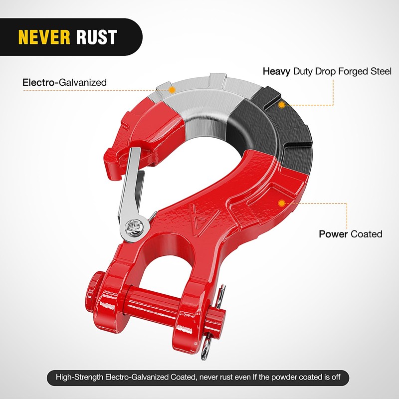 Nilight Forged Steel Winch Hook 3/8" Grade 70 Safety Latch