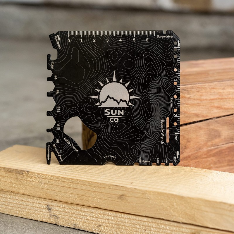 Sun Company ベンチトップコースター（2枚入り）- コースターマルチツール、22の機能、スクリュードライバー、レンチ、定規、ボックスオープナー、ボトルオープナー|キャンプ、バーベキュー、男部屋、作業場のギフト ブラック