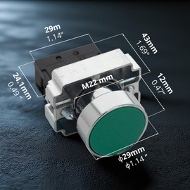 Shopcorp Momentary Push Button Switch with Flat Head, N/C - On/Off, Self-Resetting Start Stop Button for Home and Industrial Use (2 Pack Green)