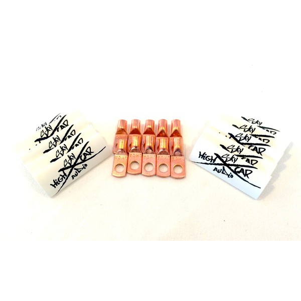 (10) 4 Gauge Copper Ring Terminals 1/4" White Heat Shrink