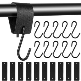 YiLUXmyyxgs 10 Sets S Hooks for Hanging, S-Hook with Leather Loop, S Shaped Hookss, Multifunctional Kitchen Hooks for Utensils Bathroom Bedroom Office Camping Coat Rack Coat Hook(Black)