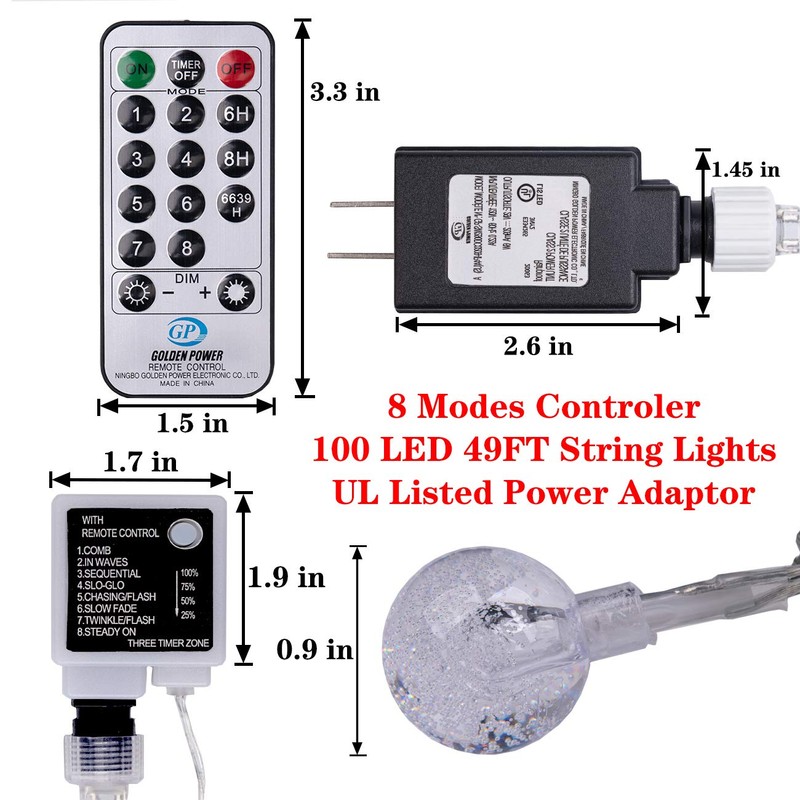 AWQ 100 LED 49 FT Globe Ball String Lights Crystal