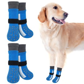 SCENEREAL Anti Slip Dog Socks for Hot Pavement to Prevent Licking Paws, Long Sporty Style Reflective Dog Grip Socks for Hardwood Floors, Dog Shoes Booties&Paw Protector for Large Senior Dog, Blue XL